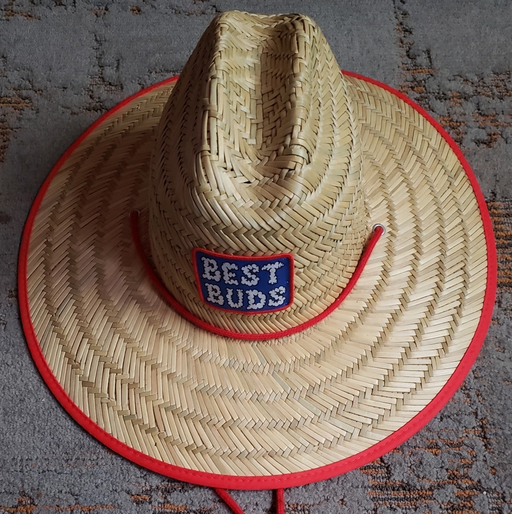 Best Buds Men's Straw Hat with Red Trim